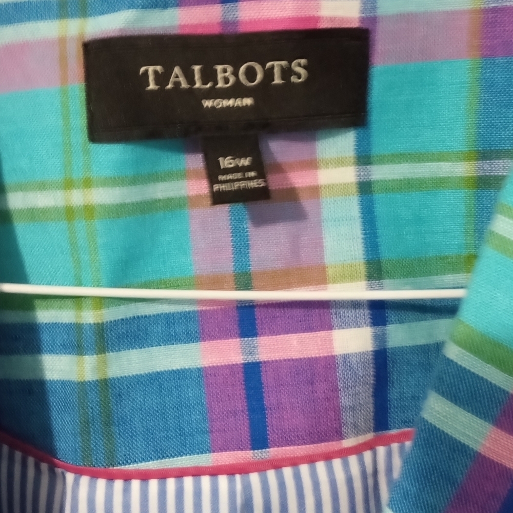 Talbot's Linen Blend Lined Colorful Plaid Blazer - Picture 2 of 6